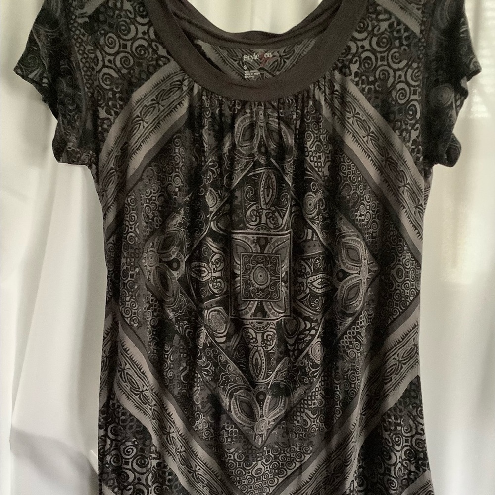 Style & Co. Black and Gray Geometric Blouse